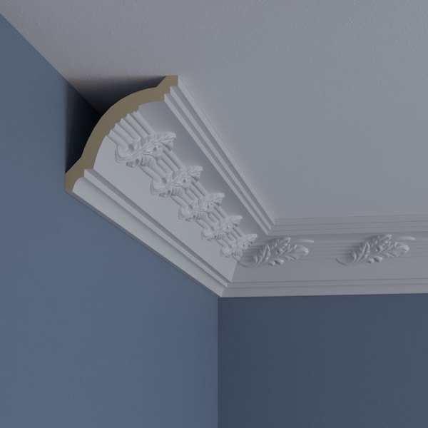Ekena Millwork 4"H x 4"P x 5 5/8"F x 94 1/2"L, (6" Repeat), Leaf Twist Crown Moulding - MLD04X04X05LT