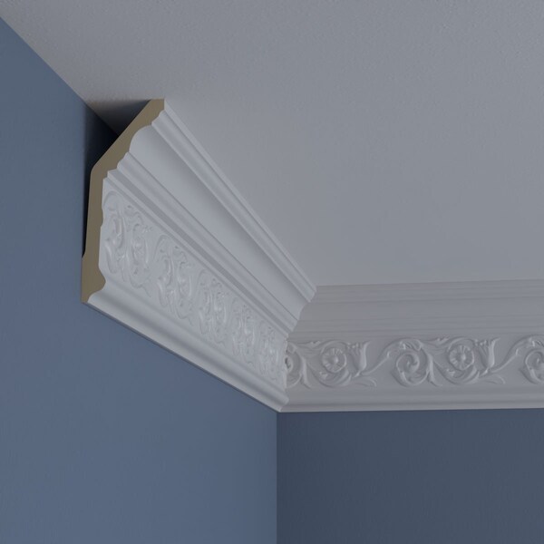 Ekena Millwork 5 5/8"H x 2 1/4"P x 6"F x 94 1/2"L Floral Crown Moulding - MLD05X02X06FL