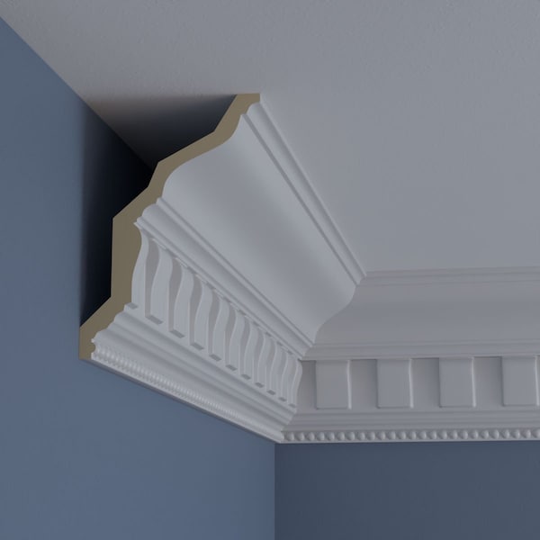 Ekena Millwork 7 1/4"H x 5"P x 8 5/8"F x 94 1/2"L, (2 3/4" Repeat), Nouveau with Bead Crown Moulding - MLD07X05X08NO