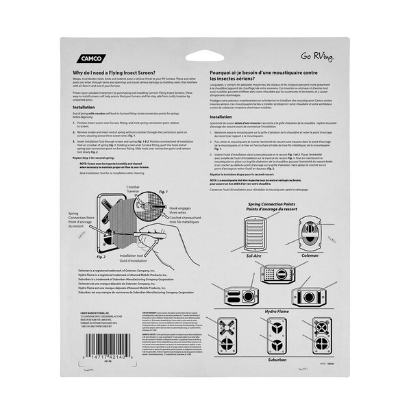 Camco FLYING INSECT SCREEN-FUR100, COLMA, SUB, SOLAIRE, HYDR, BLISTER - 42140