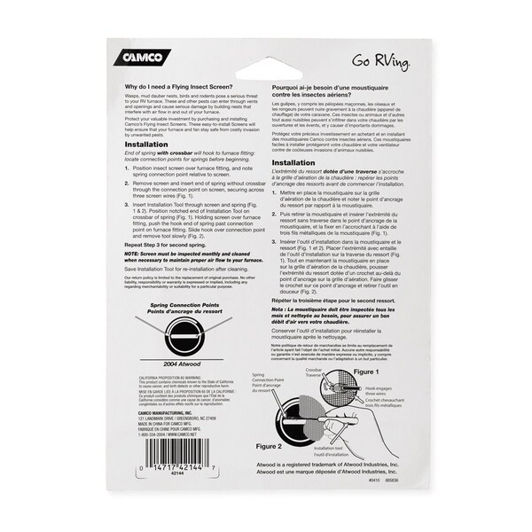 Camco FLYING INSECT SCREEN-FUR500, ATWOOD 2004 FURNACE, BLISTER - 42144
