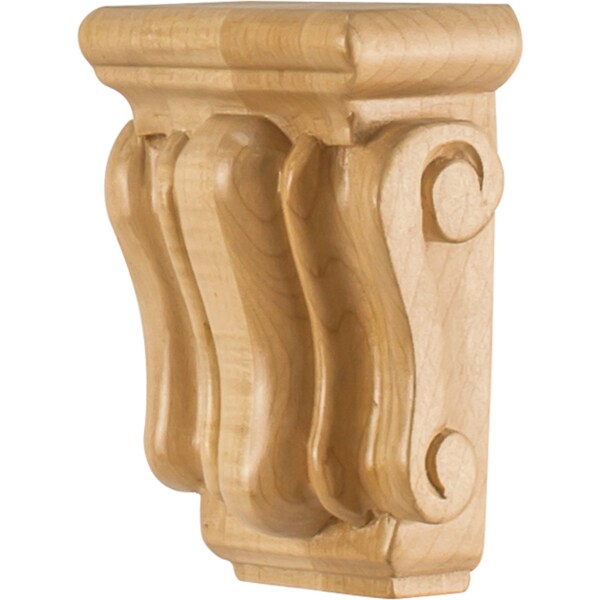 Hardware Resources 3" Wx1-1/2"Dx4-1/4"H Rubberwood Mini Scrolled Corbel - CORMI-RW