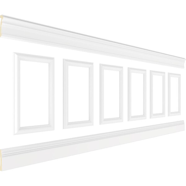Ekena Millwork 94 1/2"L (Adjustable 36"H to 40"H) Ashford Square Panel Traditional Wainscot Paneling Kit - WPKUSQ101P036