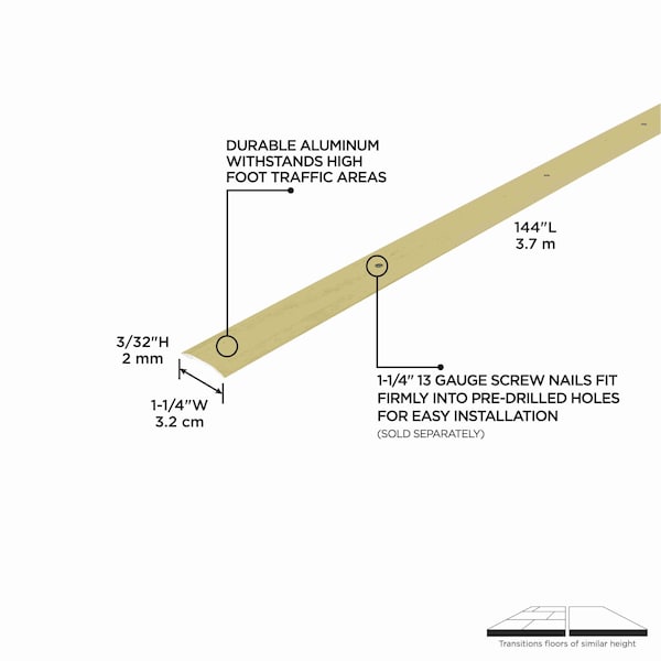 M-D Building Products Aluminum, Satin Brass, 144 in L, 1.25 in W - 06999