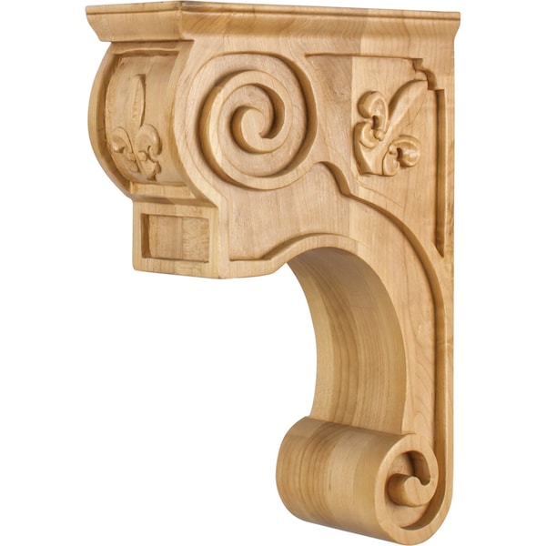 Hardware Resources 3-3/8" Wx8"Dx11-3/4"H Cherry Scrolled Fleur-de-lis Corbel - CORT-FCH