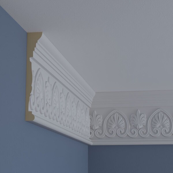 Ekena Millwork 7 3/4"H x 1 3/8"P x 94 1/2"L Emery Scrolled Palmelle Frieze - MLD07X01EM