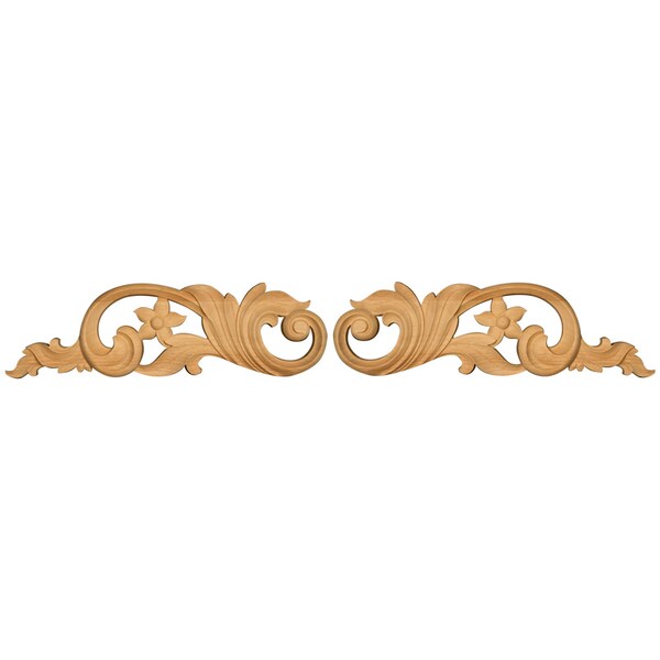 Osborne Wood Products 4 1/2x15 1/2x13/16 Large Scrolls with Flowers (Pair) in Rubberwood PR - 891814RW