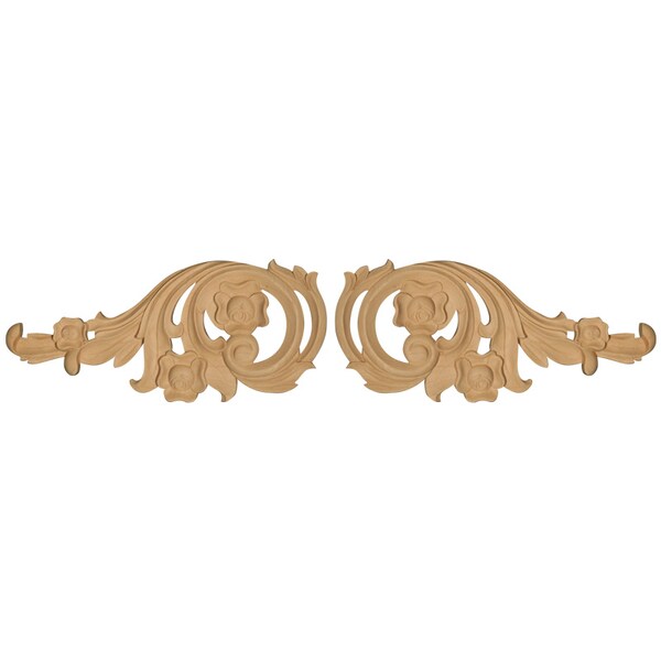Osborne Wood Products 5 1/8 x 11 7/8 x 11/16 Large Floral Scrolls (Pair) in Rubberwood PR - 891816RW