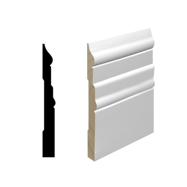 Reso Radiata pine, White, 96 in L, 0.68 in H, 6.25 in W, Primed - RMB-625-96-20