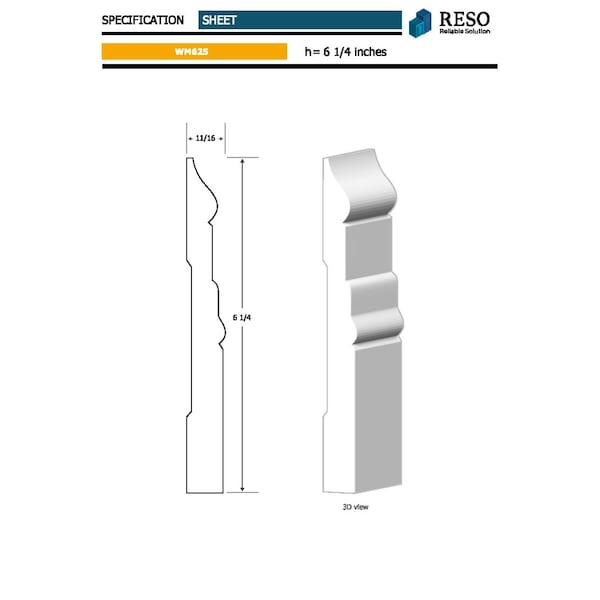 Reso Radiata pine, White, 96 in L, 0.68 in H, 6.25 in W, Primed - RMB-625-96-20
