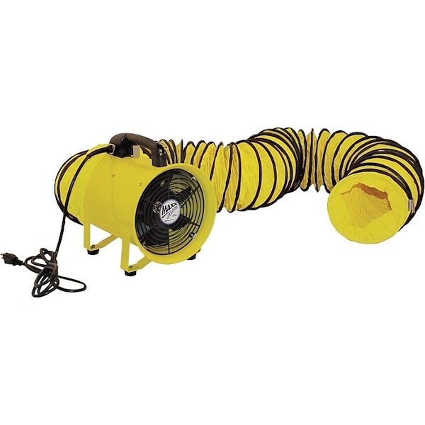 Maxx Air Confined Space Ventilator and Polyvinyl Hose, 120 V, 2000 cfm, Steel, Industrial Yellow - HVHF 12COMBO