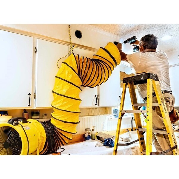 Maxx Air Confined Space Ventilator and Polyvinyl Hose, 120 V, 2000 cfm, Steel, Industrial Yellow - HVHF 12COMBO