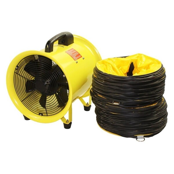 Maxx Air Confined Space Ventilator and Polyvinyl Hose, 120 V, 2000 cfm, Steel, Industrial Yellow - HVHF 12COMBO