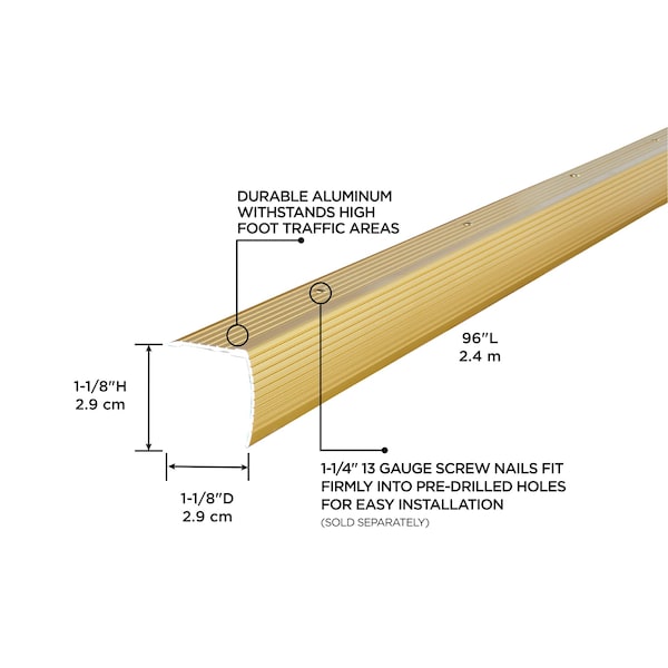 M-D Building Products Aluminum, Satin Brass, 96 in L, 1.12 in W - 43746