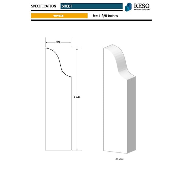 Reso Radiata pine, White, 85 in L, 0.375 in H, 1.375 in W, Primed - RMC-916-85-20