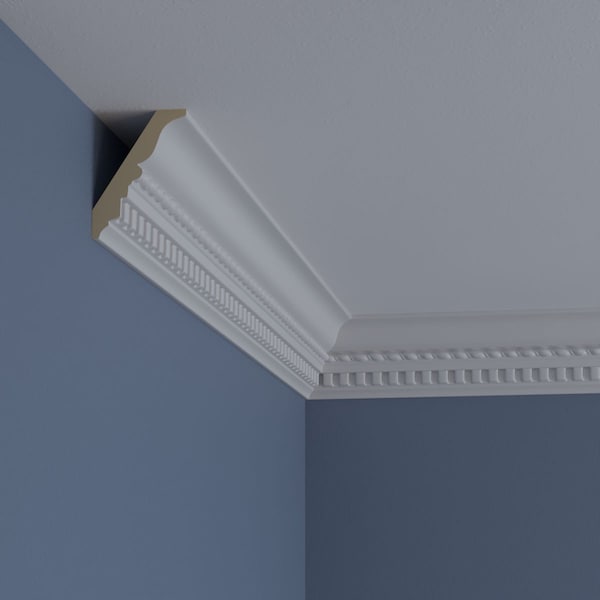 Ekena Millwork 3 1/4"H x 2 3/8"P x 4"F x 94 1/2"L Bulwark Dentil & Rope Crown Moulding - MLD03X02X04BU
