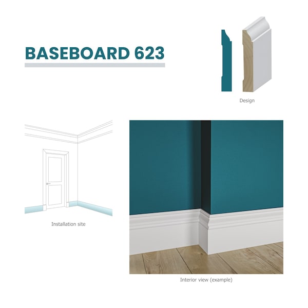 Reso Radiata pine, White, 96 in L, 0.56 in H, 3.25 in W, Primed - RMB-623-96-3