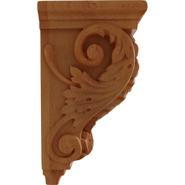 Ekena Millwork 3 1/2"W x 4"D x 7"H Small Acanthus Wood Corbel, Red Oak - CORW03X04X07ACRO