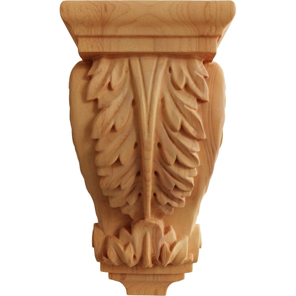 Ekena Millwork 3 1/2"W x 4"D x 7"H Small Acanthus Wood Corbel, Red Oak - CORW03X04X07ACRO
