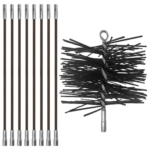 Chromex Chimney Cleaning Kit W/ Eight 3ft Fiberglass Rods, 6'' Premium Poly Brush & 1/4'' NPT Fittings - CXT1-1106
