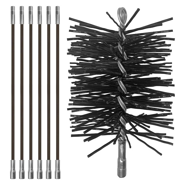 Chromex Chimney Cleaning Kit W/ Six 3ft Fiberglass Rods, 6'' Premium Poly Brush & 1/4'' NPT Fittings - ADX1-1027