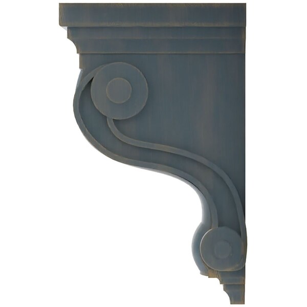 Ekena Millwork 3 3/8"W x 6 1/2"D x 10 1/2"H Boston Traditional Scroll Wood Vintage Decor Corbel, Driftwood Blue - CORWD03X06X10TSBU