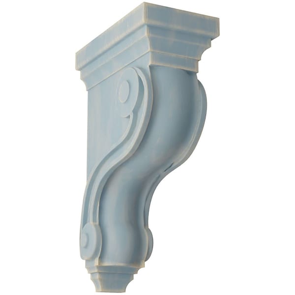 Ekena Millwork 3 3/8"W x 6 1/2"D x 10 1/2"H Boston Traditional Scroll Wood Vintage Decor Corbel, Driftwood Blue - CORWD03X06X10TSBU