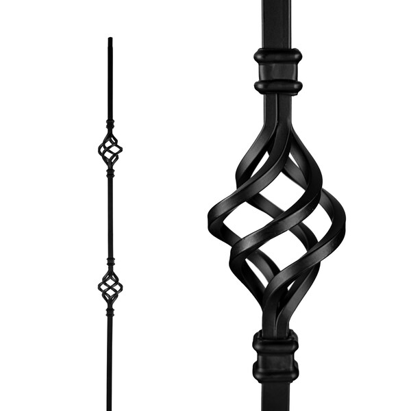 Nuvo Iron in Square x 44in Long Black Steel Interior Balusters - Double Basket, 12PK - SQI2B-12MP
