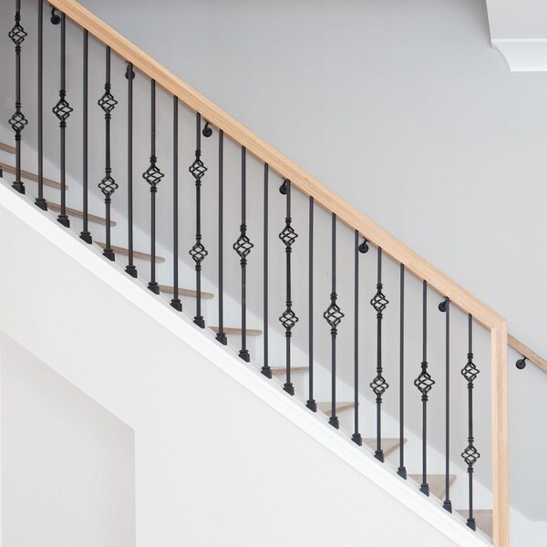 Nuvo Iron in Square x 44in Long Black Steel Interior Balusters - Double Basket, 12PK - SQI2B-12MP