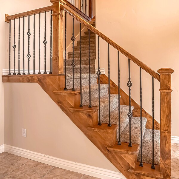 Nuvo Iron in Square x 44in Long Black Steel Interior Balusters - Double Basket, 12PK - SQI2B-12MP