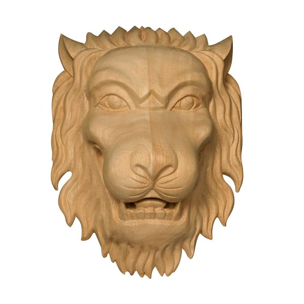 Osborne Wood Products 9 5/8 x 8 x 4 Medium Lion Head Onlay in Rubberwood (paintgr - 891743RW