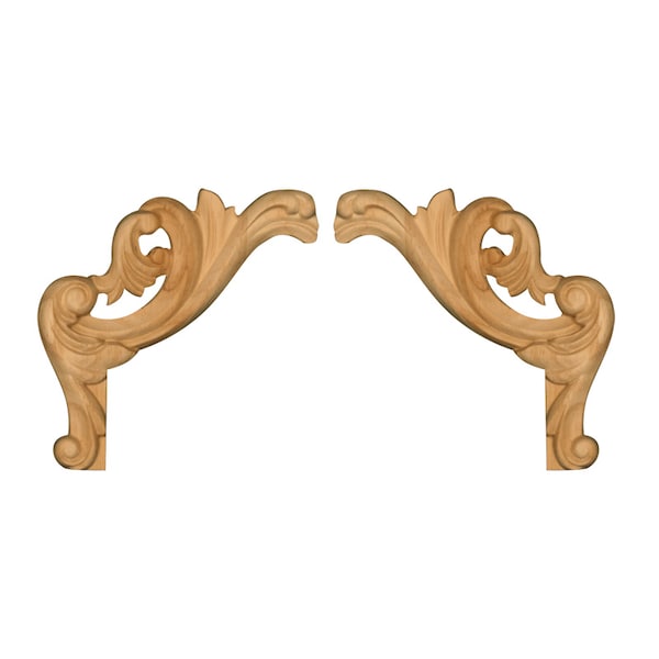 Osborne Wood Products 4 1/4 x 4 1/4 x 5/8 Carved Scroll Corners (Pair) in Rubberwood <sm PR - 892067RW