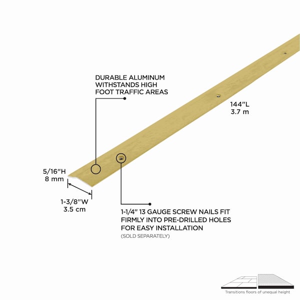 M-D Building Products Aluminum, Satin Brass, 144 in L, 1.375 in W - 06957