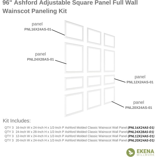 Ekena Millwork Wainscot Paneling Kit, Urethane, 94-1/2 in L, Factory Primed - WPKUFW014P096