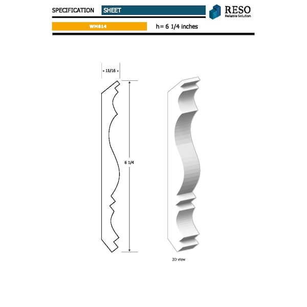 Reso Radiata pine, White, 96 in L, 0.68 in H, 6.5 in W, Primed - RMC-M614-96-1