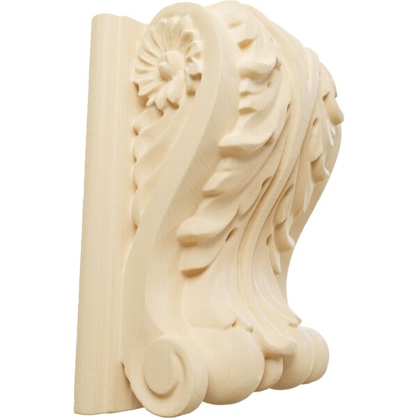 Ekena Millwork 3 1/2"W x 2"D x 4 1/2"H Small Acanthus Block w/ Backplate Wood Corbel, Maple - CORW04X02X05ABMA