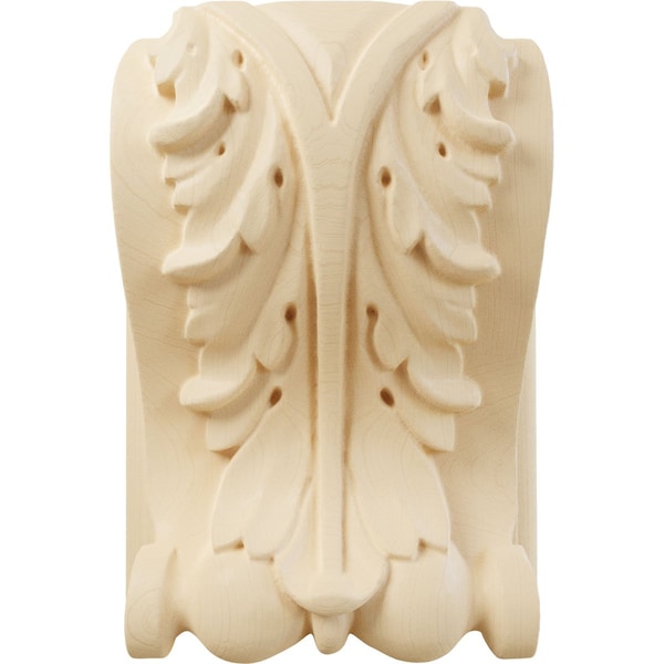 Ekena Millwork 3 1/2"W x 2"D x 4 1/2"H Small Acanthus Block w/ Backplate Wood Corbel, Maple - CORW04X02X05ABMA