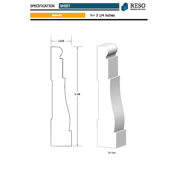 Reso Radiata pine, White, 99 in L, 0.68 in H, 3.25 in W, Primed - RMC-445-99-1