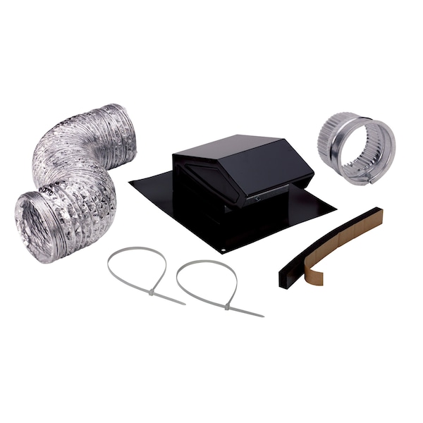 Almo 4in. Flexible Aluminum and Galvanized Steel Roof Vent Kit Black, 8ft Duct, 4.4in Height, 11in Width - RVK1A