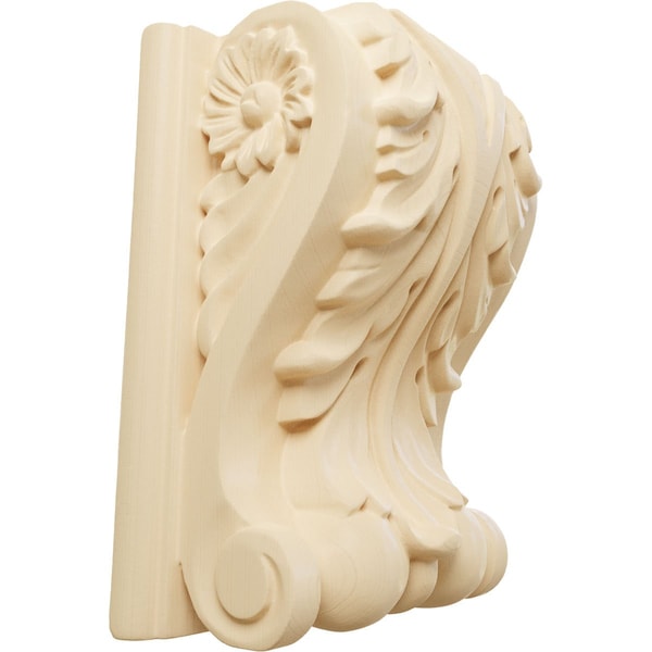 Ekena Millwork 5"W x 3"D x 6 1/2"H Large Acanthus Block w/ Backplate Wood Corbel, Maple - CORW05X03X07ABMA