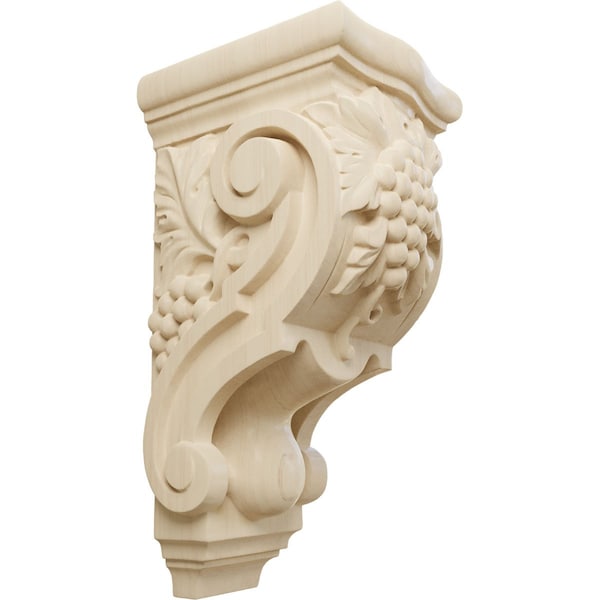 Ekena Millwork 4 7/8"W x 5 1/2"D x 10 7/8"H Medium Grape Bunches Corbel, Rubberwood - COR04X05X10GRRW