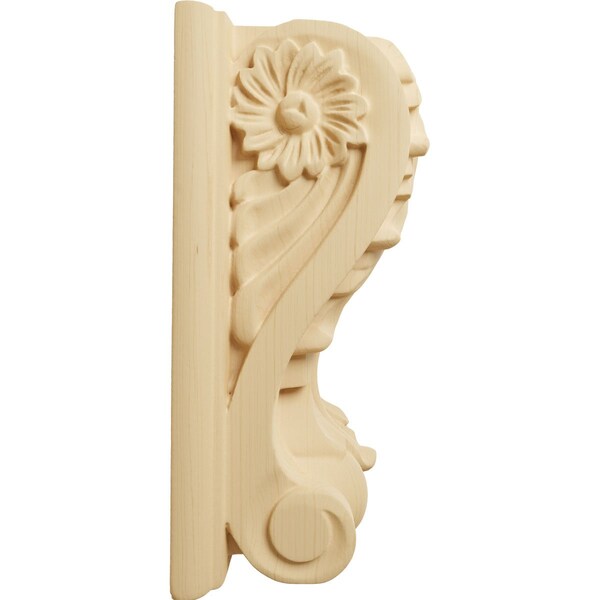 Ekena Millwork 5"W x 3"D x 6 1/2"H Large Acanthus Block w/ Backplate Wood Corbel, Alder - CORW05X03X07ABAL