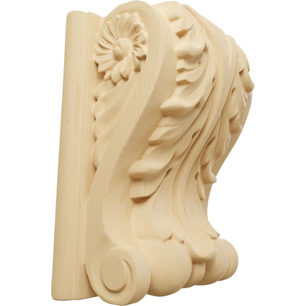 Ekena Millwork 5"W x 3"D x 6 1/2"H Large Acanthus Block w/ Backplate Wood Corbel, Alder - CORW05X03X07ABAL