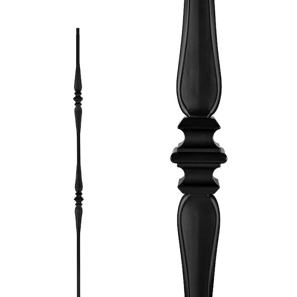 Nuvo Iron Double Collar and Spoon Stair Baluster, 44 in H, 1/2 in W, Square, Steel, Black - SQI2CS
