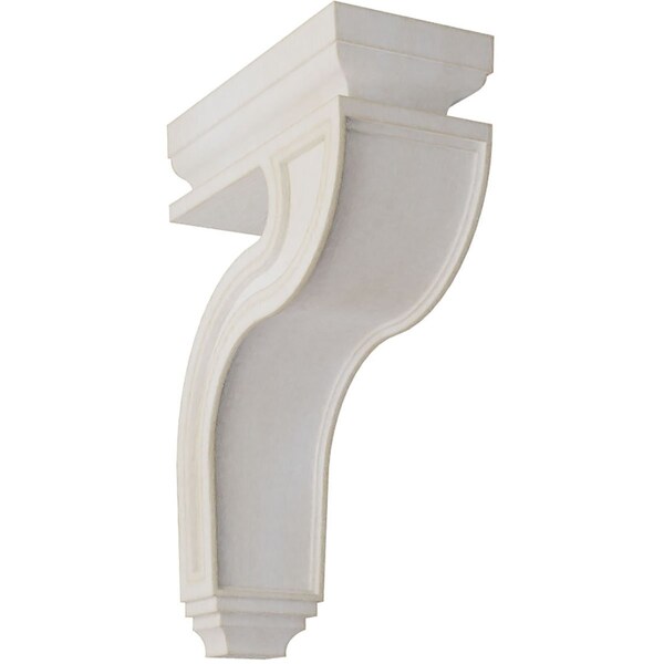 Ekena Millwork 4"W x 8 1/2"D x 13"H Hollow Back Wood Vintage Decor Corbel, Chalk Dust White - CORWD04X08X13HAWH