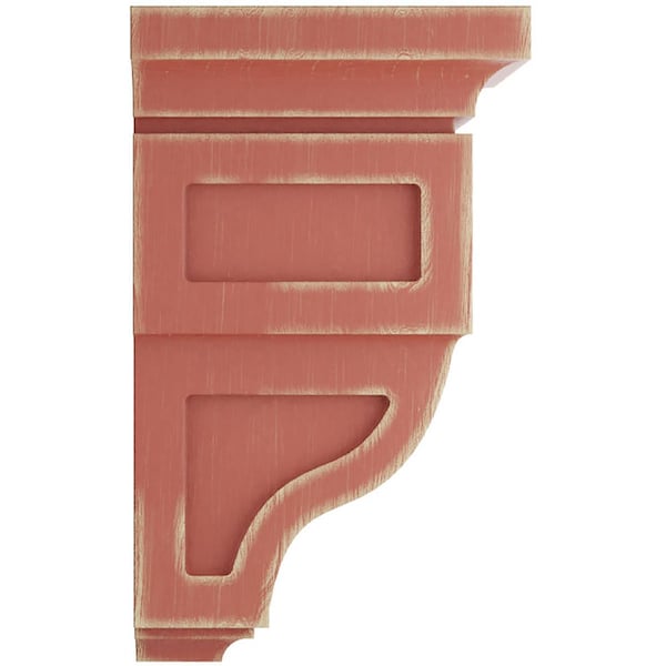 Ekena Millwork 4"W x 4 3/4"D x 8"H Small Reyes Wood Vintage Decor Corbel, Salvage Red - CORWD04X04X08RYRD