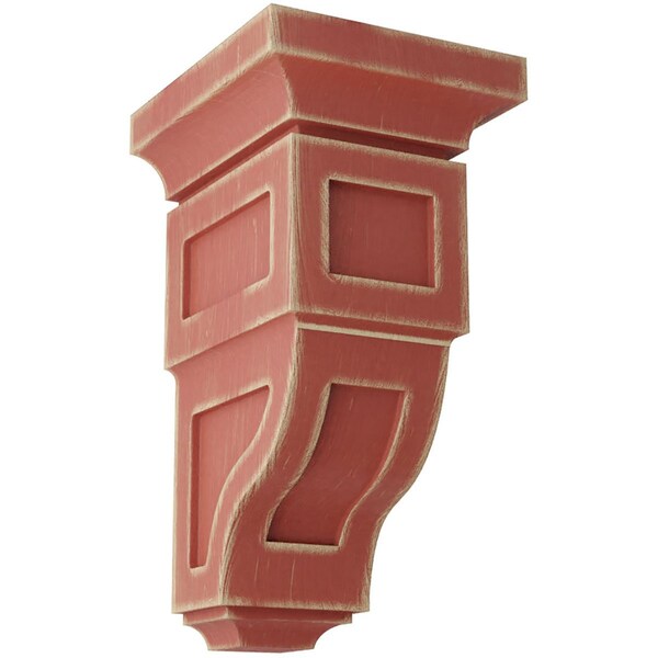 Ekena Millwork 4"W x 4 3/4"D x 8"H Small Reyes Wood Vintage Decor Corbel, Salvage Red - CORWD04X04X08RYRD