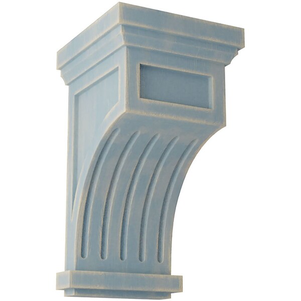 Ekena Millwork 7"W x 7 1/2"D x 13"H Fluted Wood Vintage Decor Corbel, Driftwood Blue - CORWD07X07X13FLBU