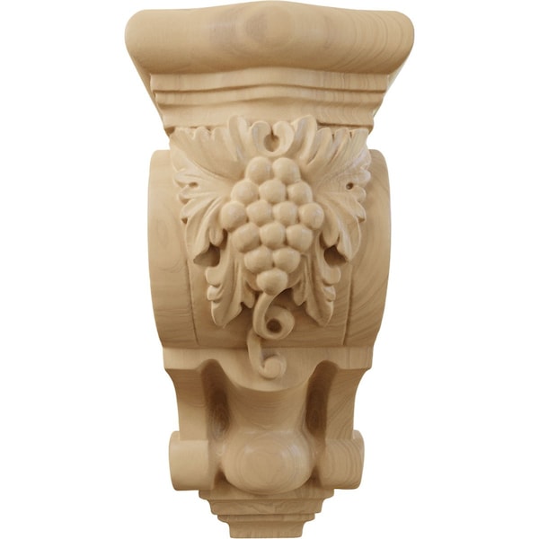 Ekena Millwork 3 1/2"W x 4 3/8"D x 7 7/8"H Small Grape Bunches Corbel, Cherry - COR03X04X07GRCH