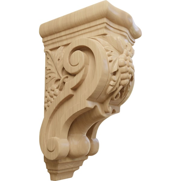 Ekena Millwork 3 1/2"W x 4 3/8"D x 7 7/8"H Small Grape Bunches Corbel, Cherry - COR03X04X07GRCH